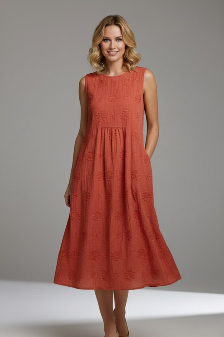 Sleeveless A Line Midi Dress - Red