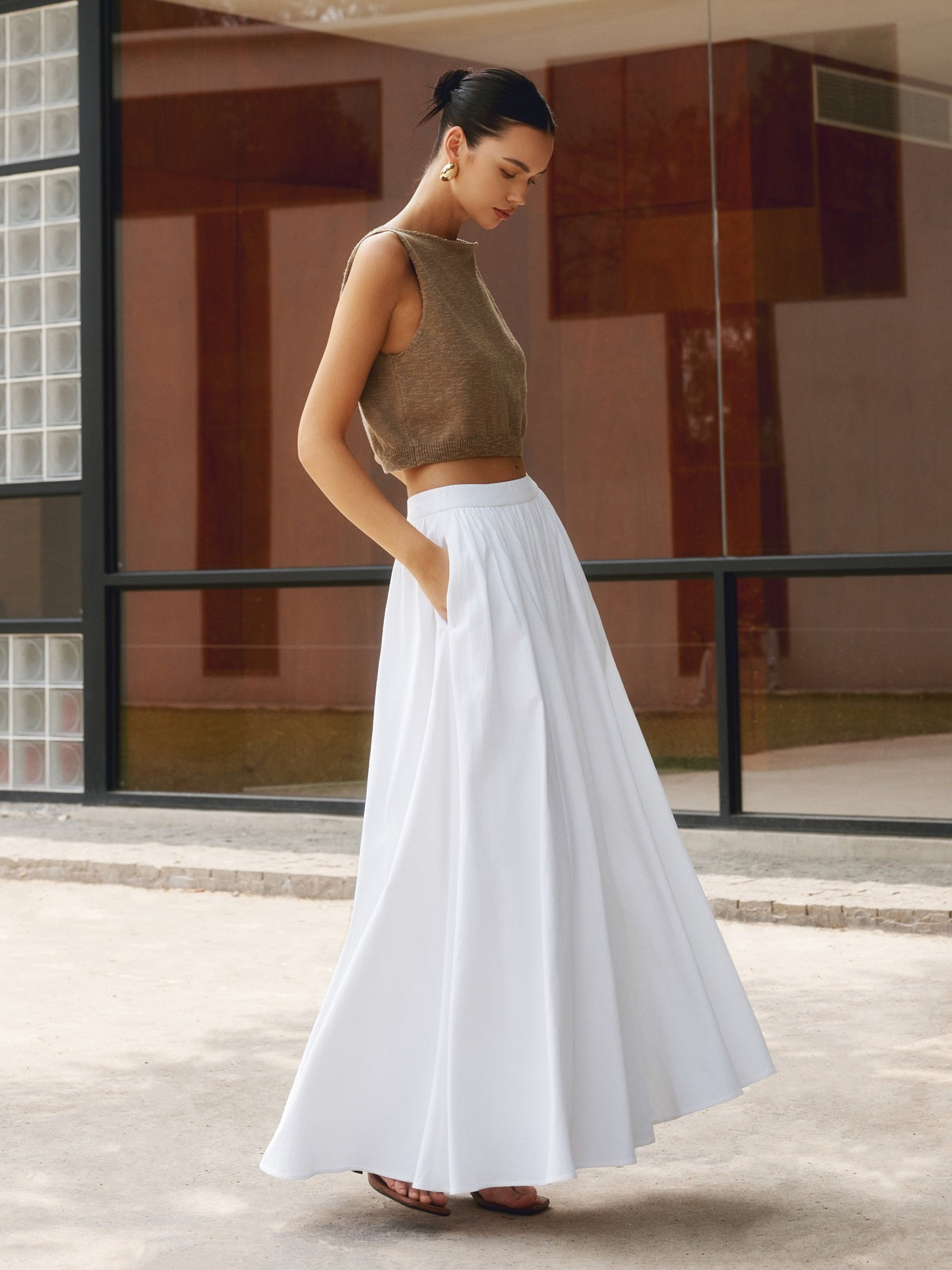 High Waisted Maxi Skirt - White