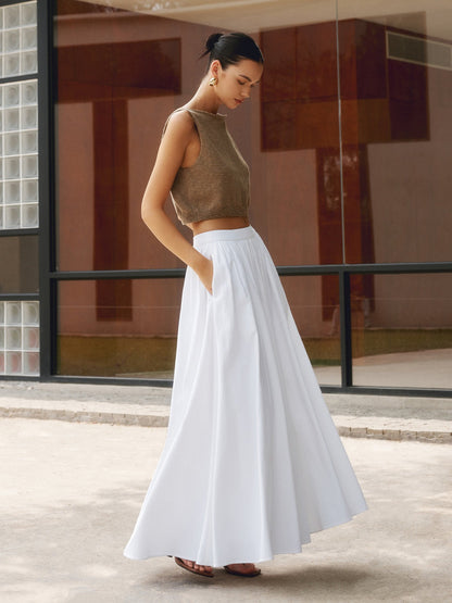 High Waisted Maxi Skirt - White