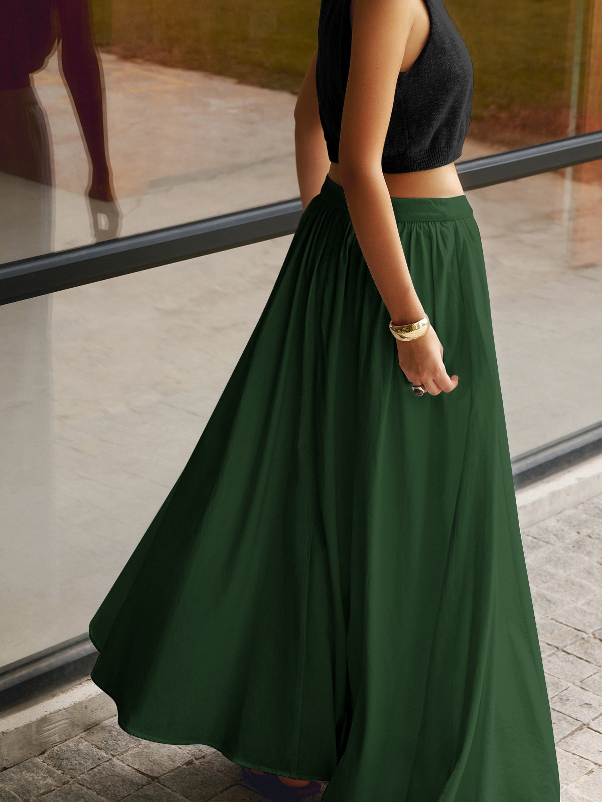 High Waisted Maxi Skirt - Green