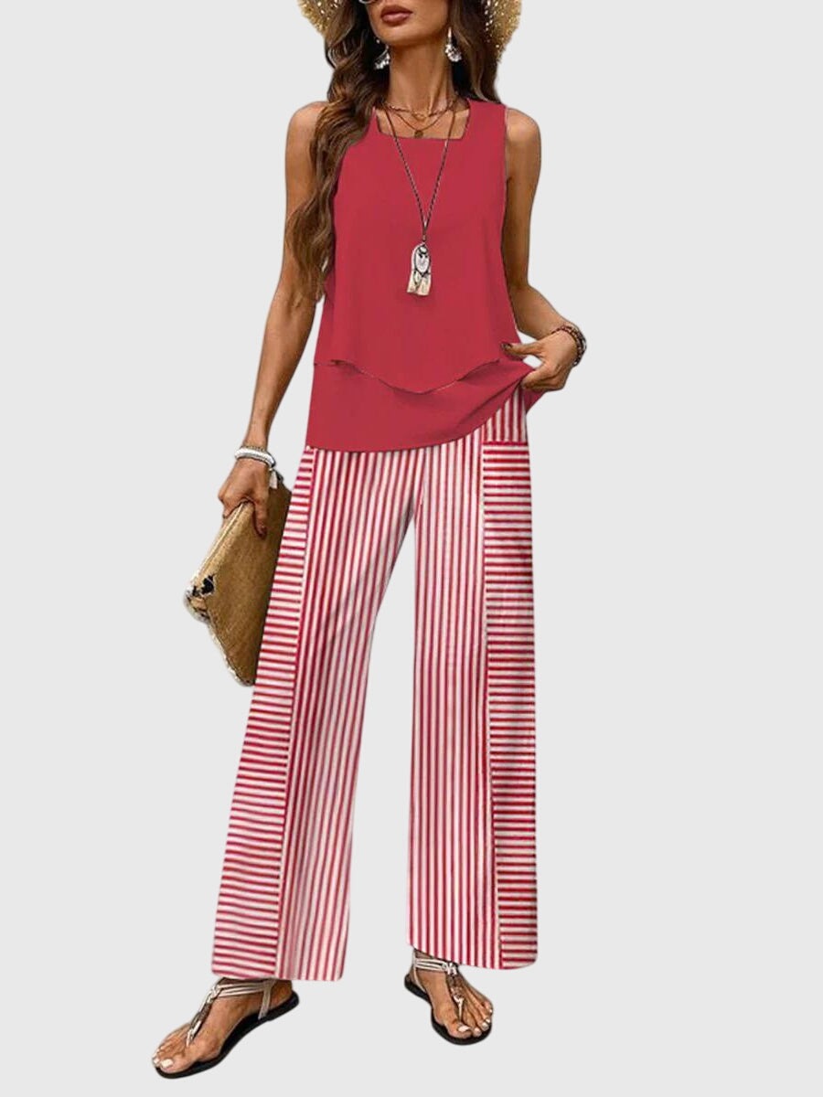 Vacation Wide Leg Two Piece Set - Red