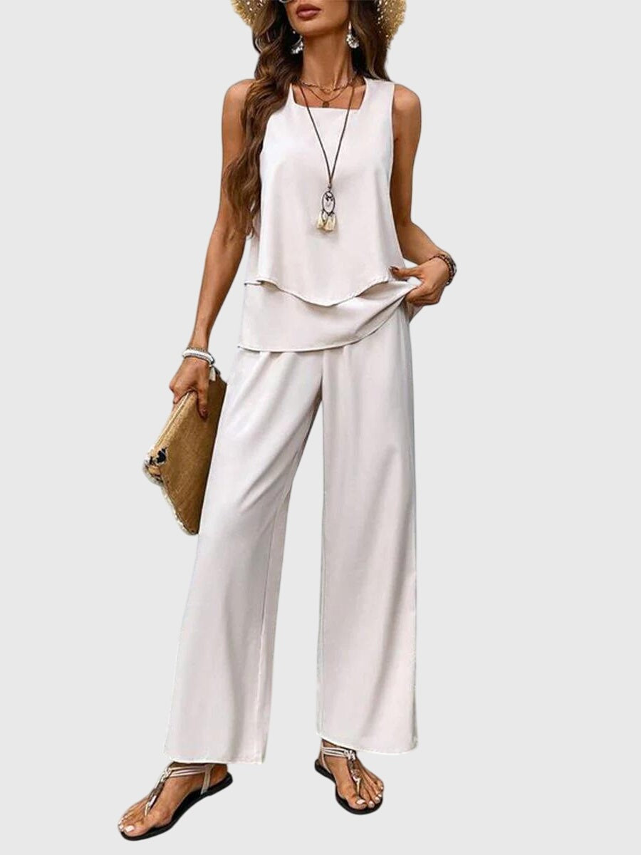 Vacation Wide Leg Two Piece Set - White