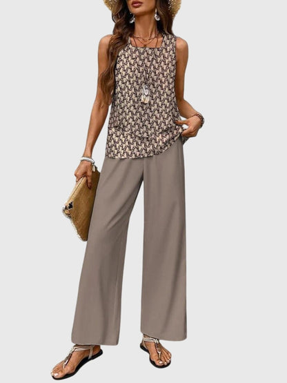 Vacation Wide Leg Two Piece Set - Khaki
