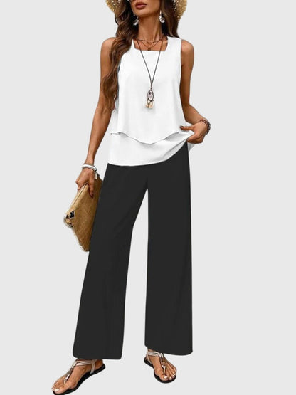 Vacation Wide Leg Two Piece Set - Black