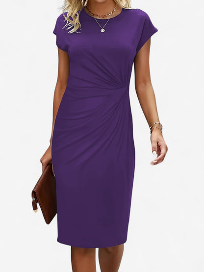 Ruched Bodycon Midi Dress - Purple