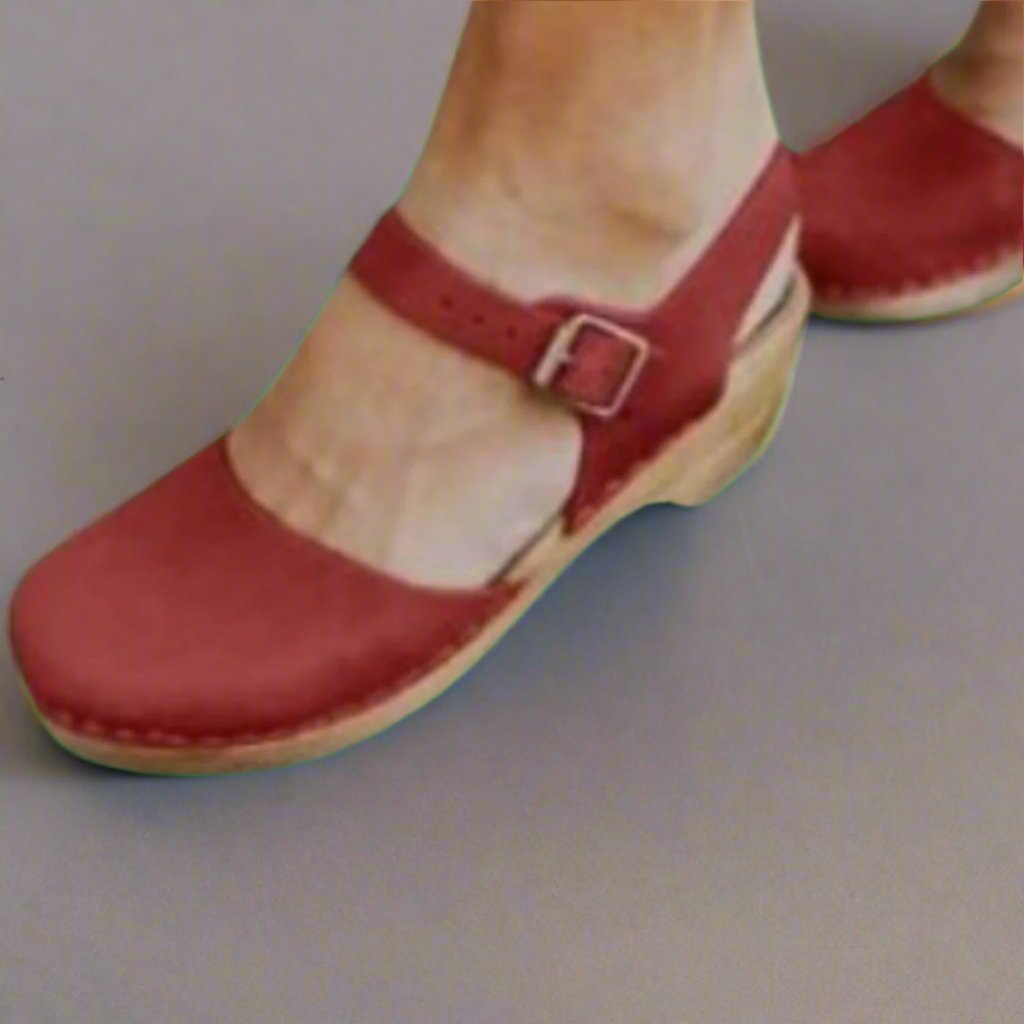 Women's Leather Clog Sandals - Red
