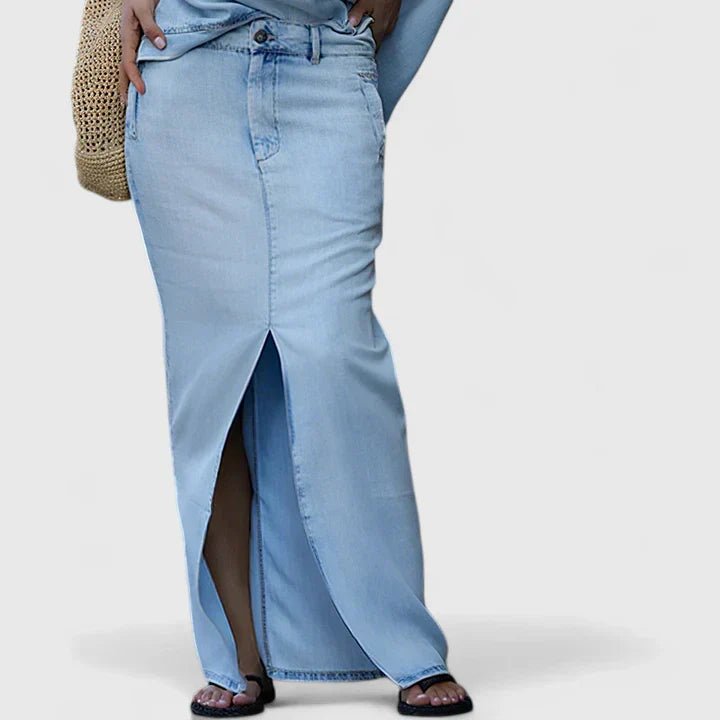 Women's Off-Shoulder Denim Maxi Skirt Set