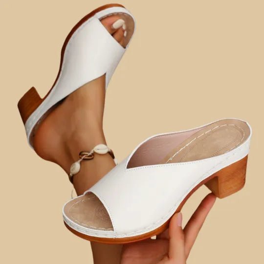 Women's Peep-Toe Platform Mules - White