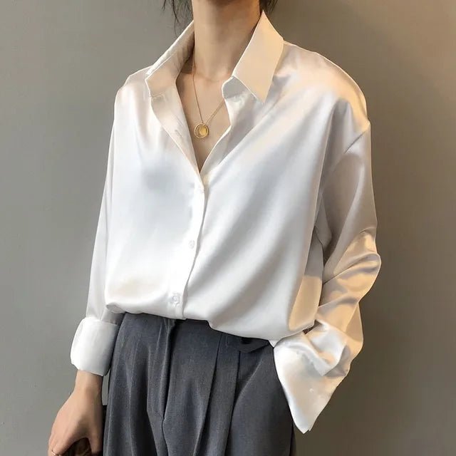 Women's Satin Work Blouse - White