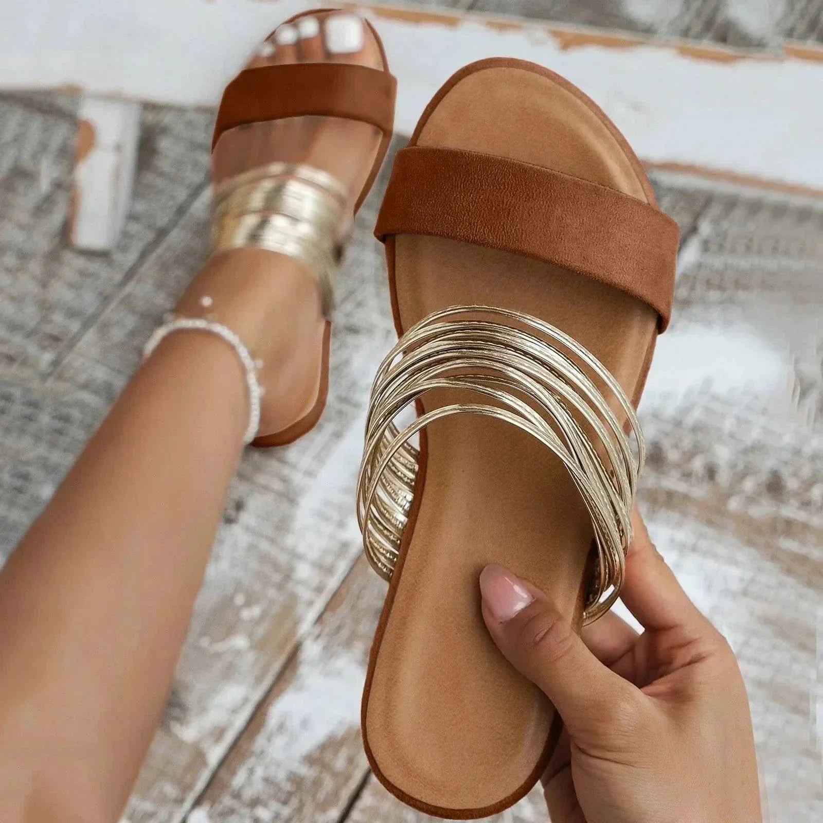 Women's Suede Slide Sandals - Chestnut Brown