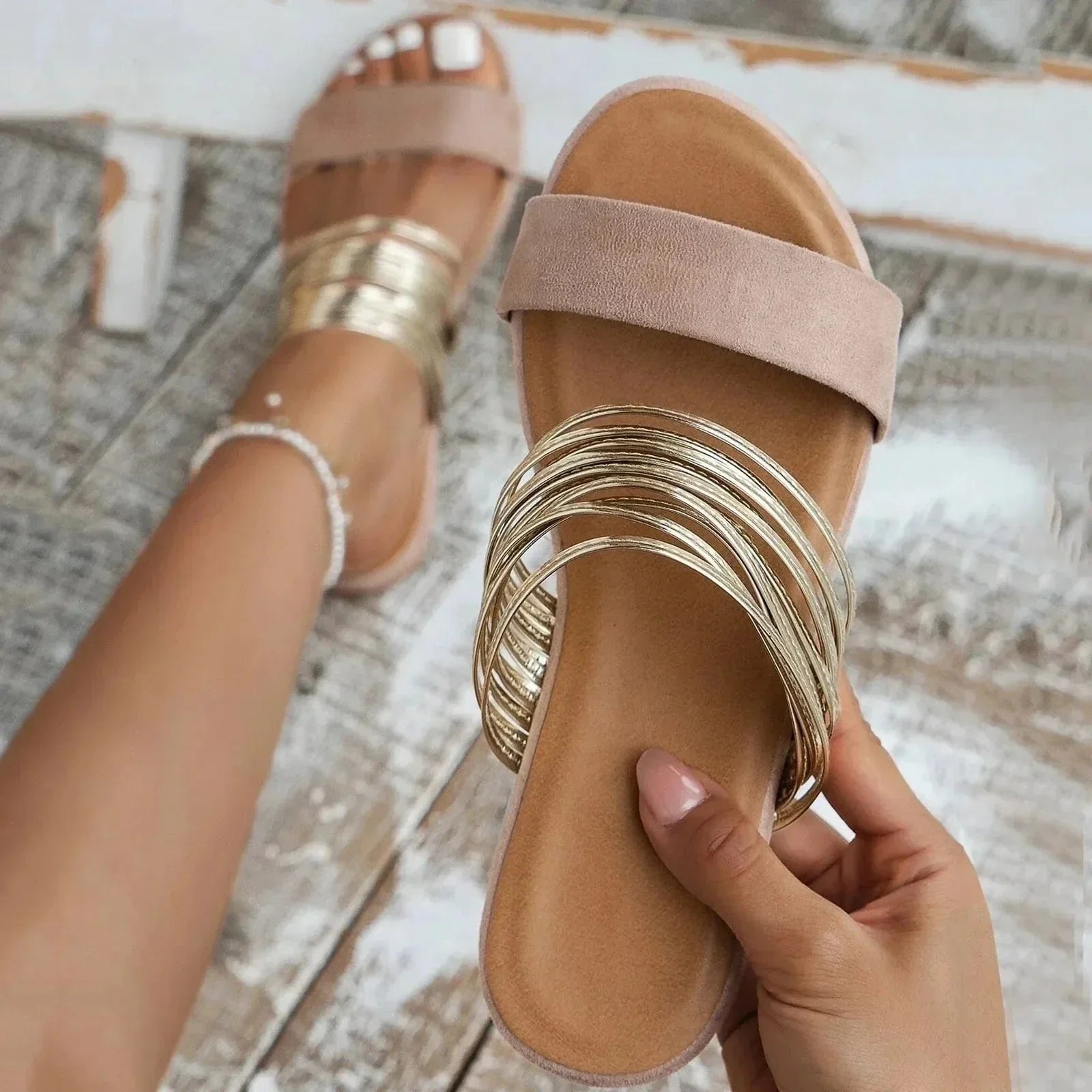 Women's Suede Slide Sandals - Khaki