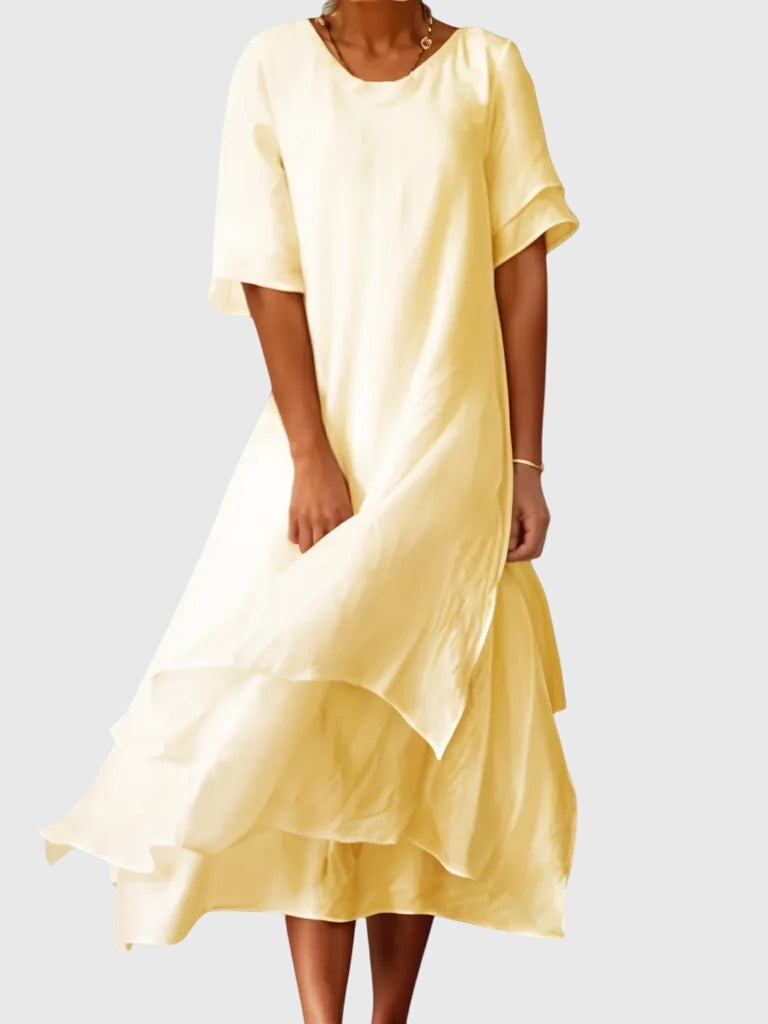 Tiered Ruffle Midi Dress - Yellow