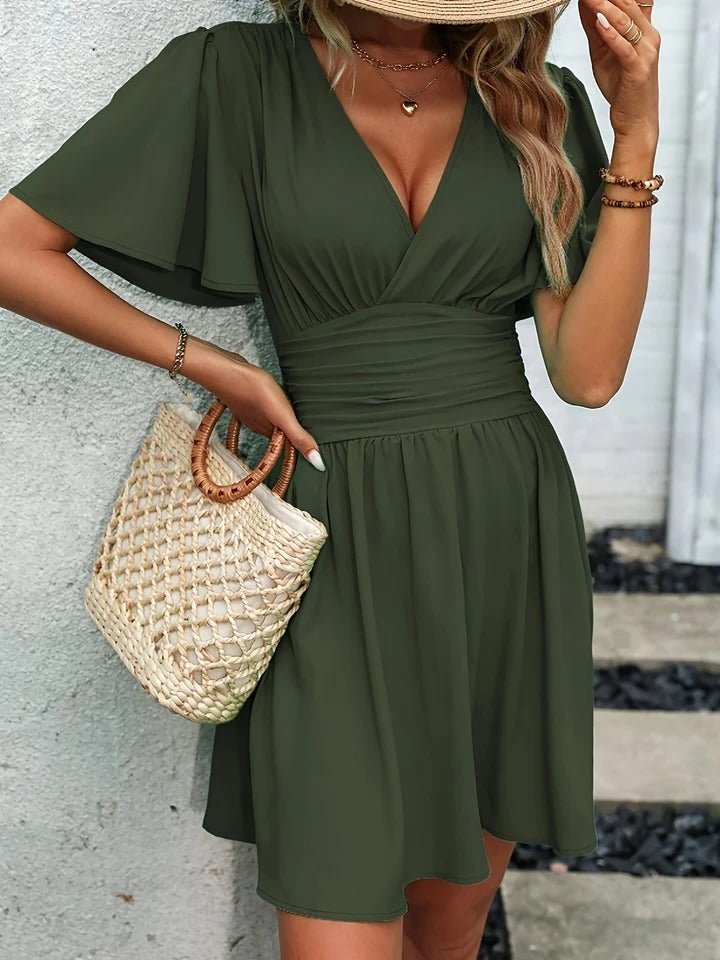 Women's V-Neck Chiffon Mini Dress - 2XL