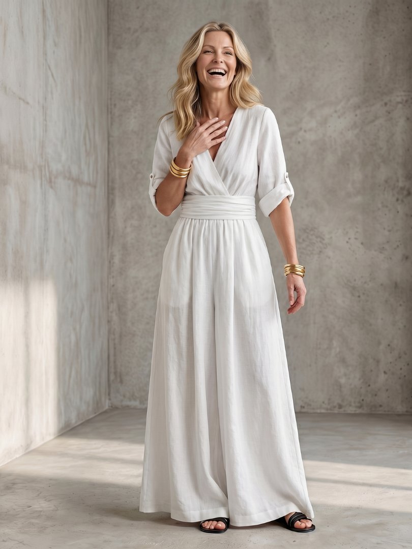 Women's V-Neck Maxi Wrap Dress - White