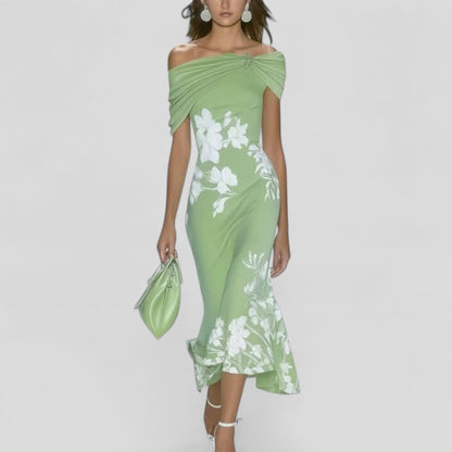 Floral Wedding Guest Midi Dress - Green