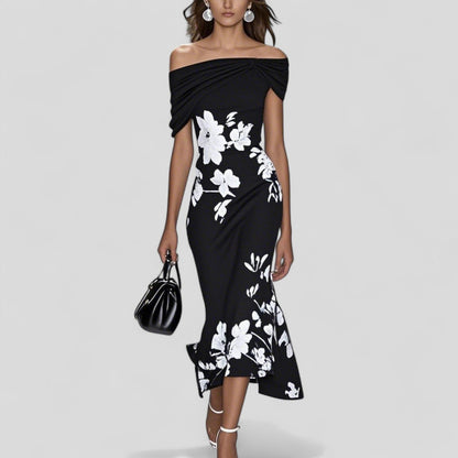 Floral Wedding Guest Midi Dress - Black