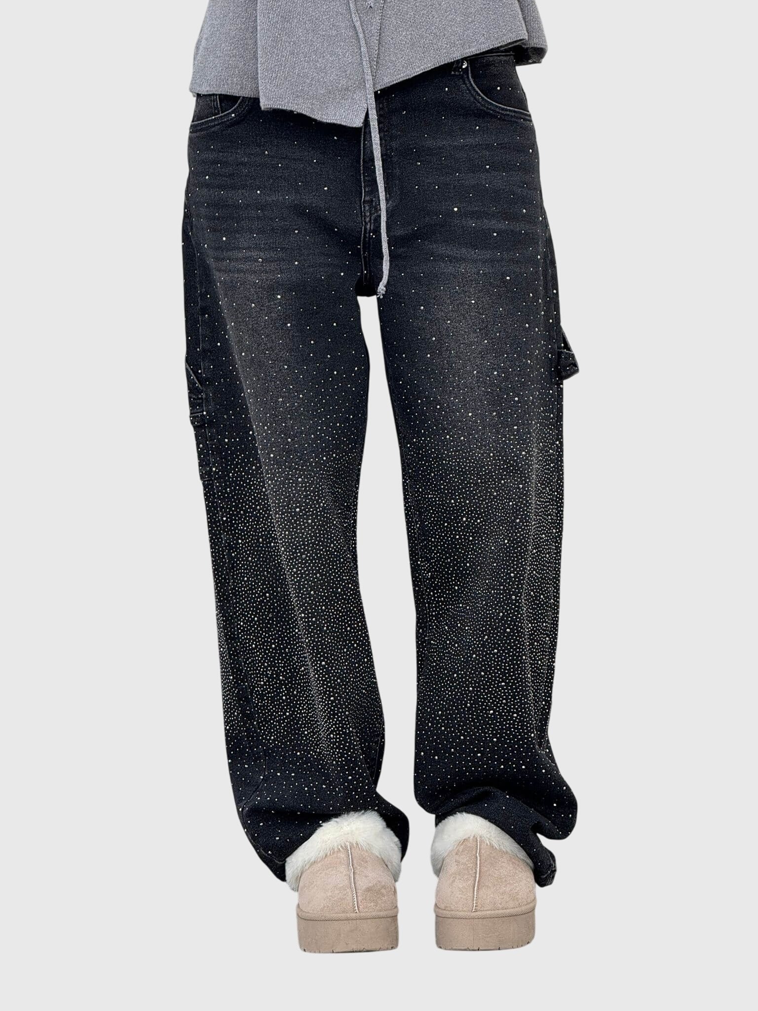 Women's Wide-Leg Cargo Jeans - Black
