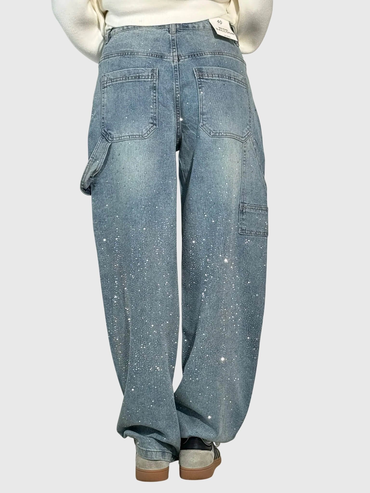 Women's Wide-Leg Cargo Jeans - Light Blue