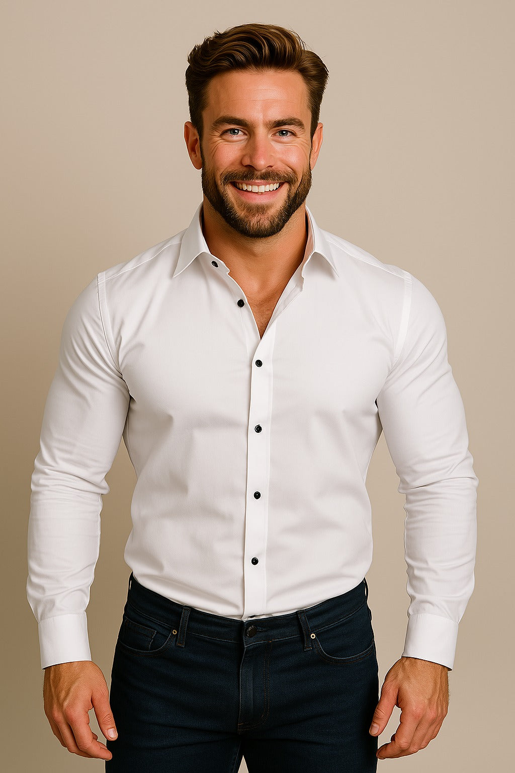 Slim Fit Dress Shirt - White (Black Buttons)