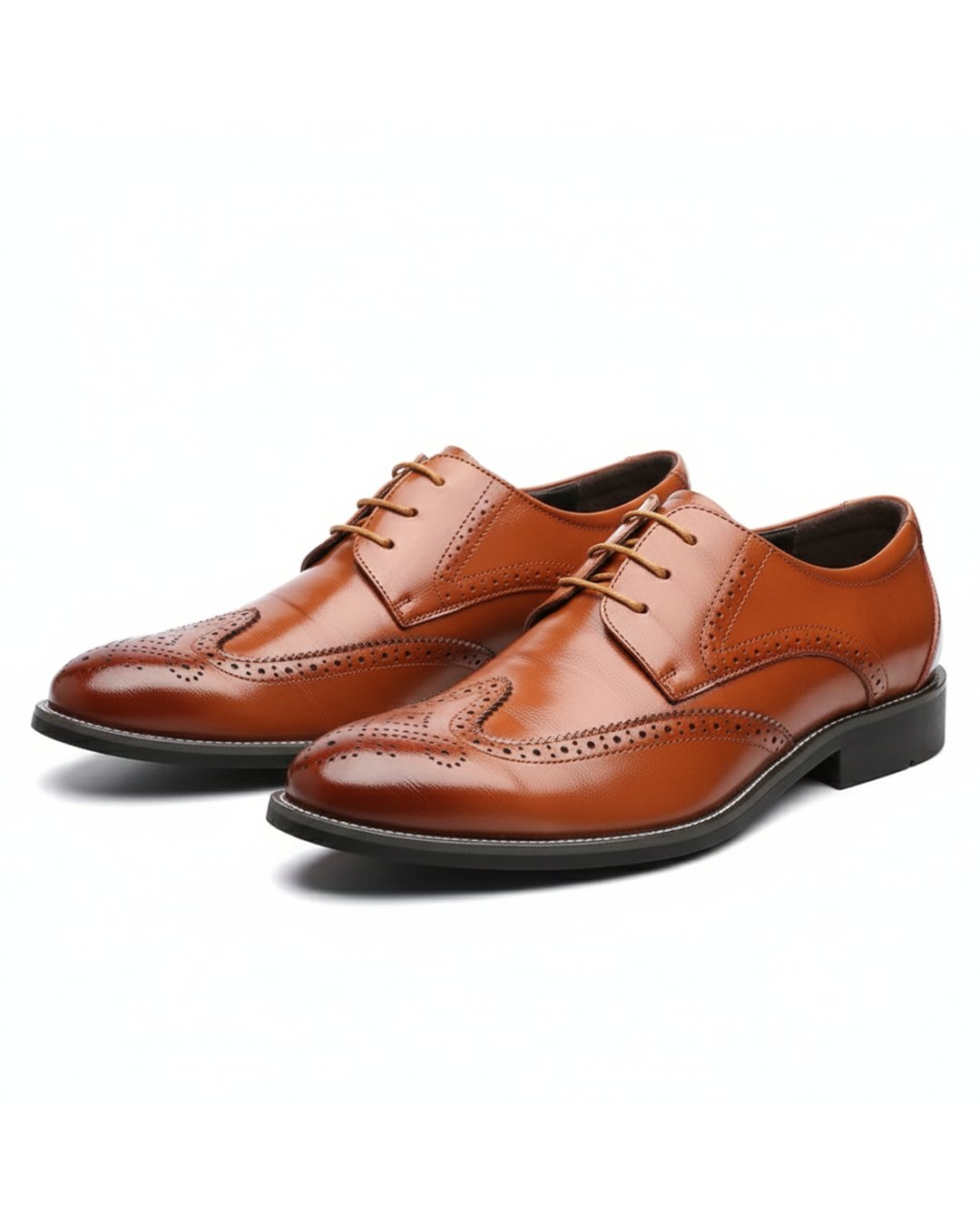 Men's Leather Wingtip Brogue Oxfords - Light Brown