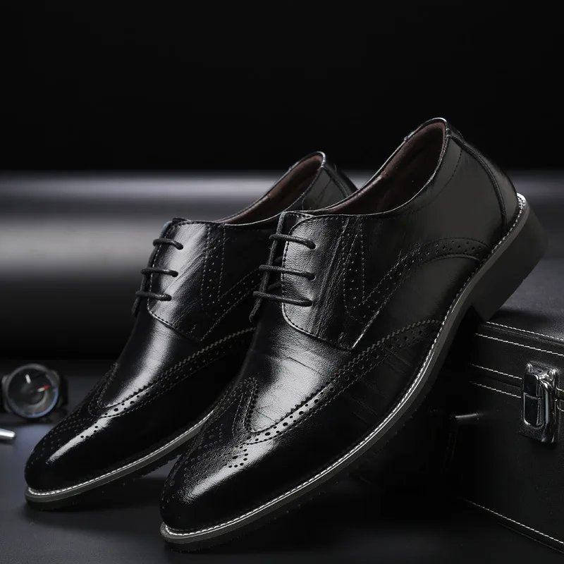 Men's Leather Wingtip Brogue Oxfords - Black