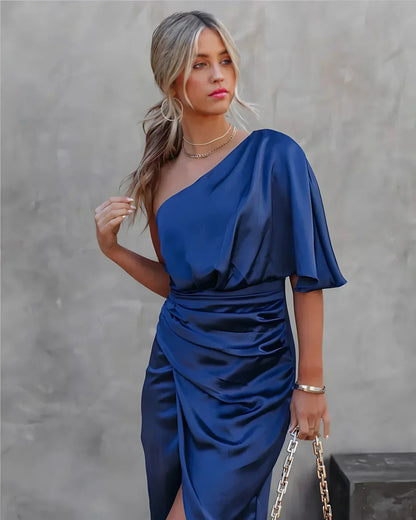 One Shoulder Cocktail Dress - Blue