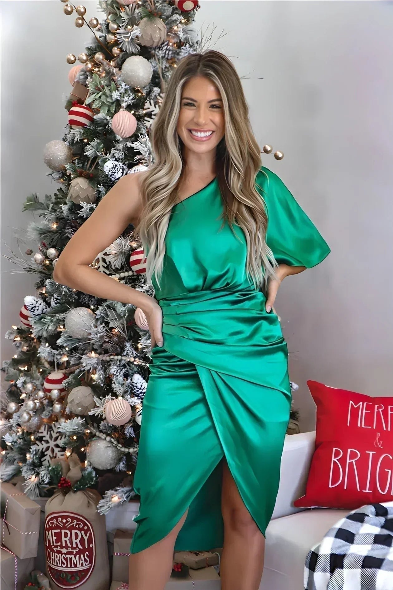 One Shoulder Cocktail Dress - Green