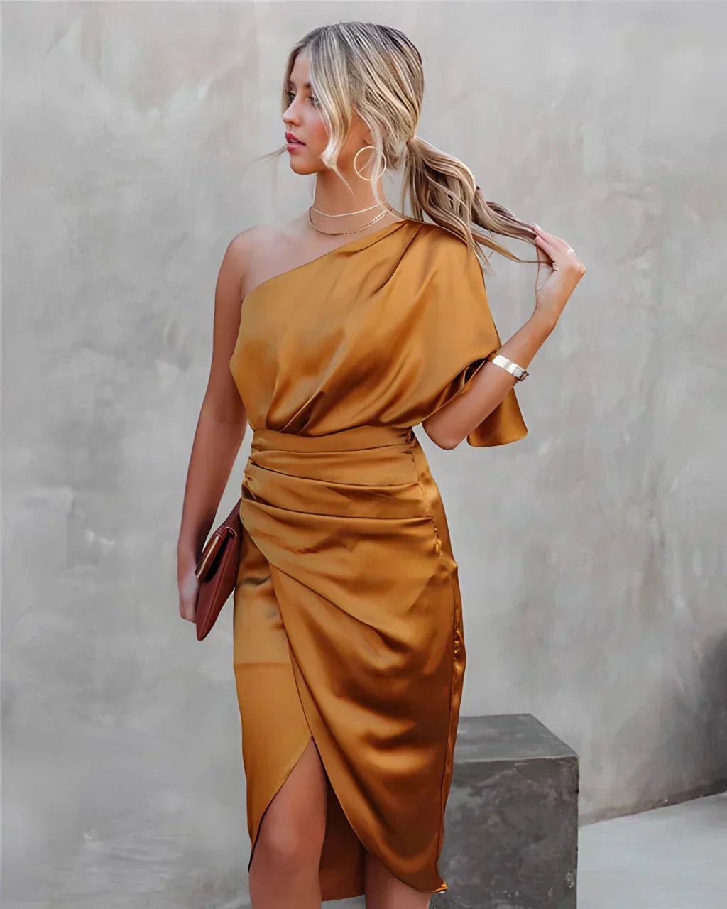 One Shoulder Cocktail Dress - Orange