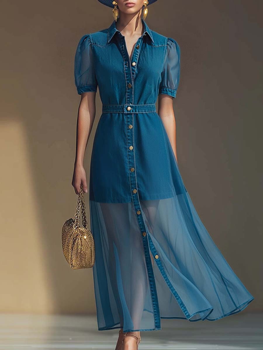 V Neck Maxi Dress - Blue