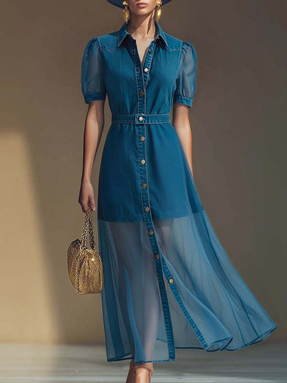 V Neck Maxi Dress - Blue