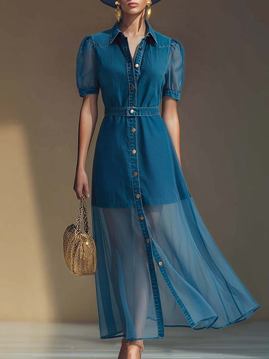 V Neck Maxi Dress - Blue
