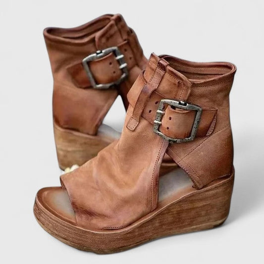 Platform Wedge Ankle Boots - Brown