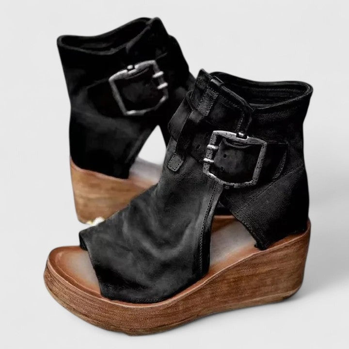Platform Wedge Ankle Boots - Black
