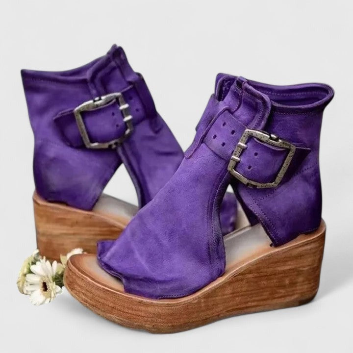 Platform Wedge Ankle Boots - Purple