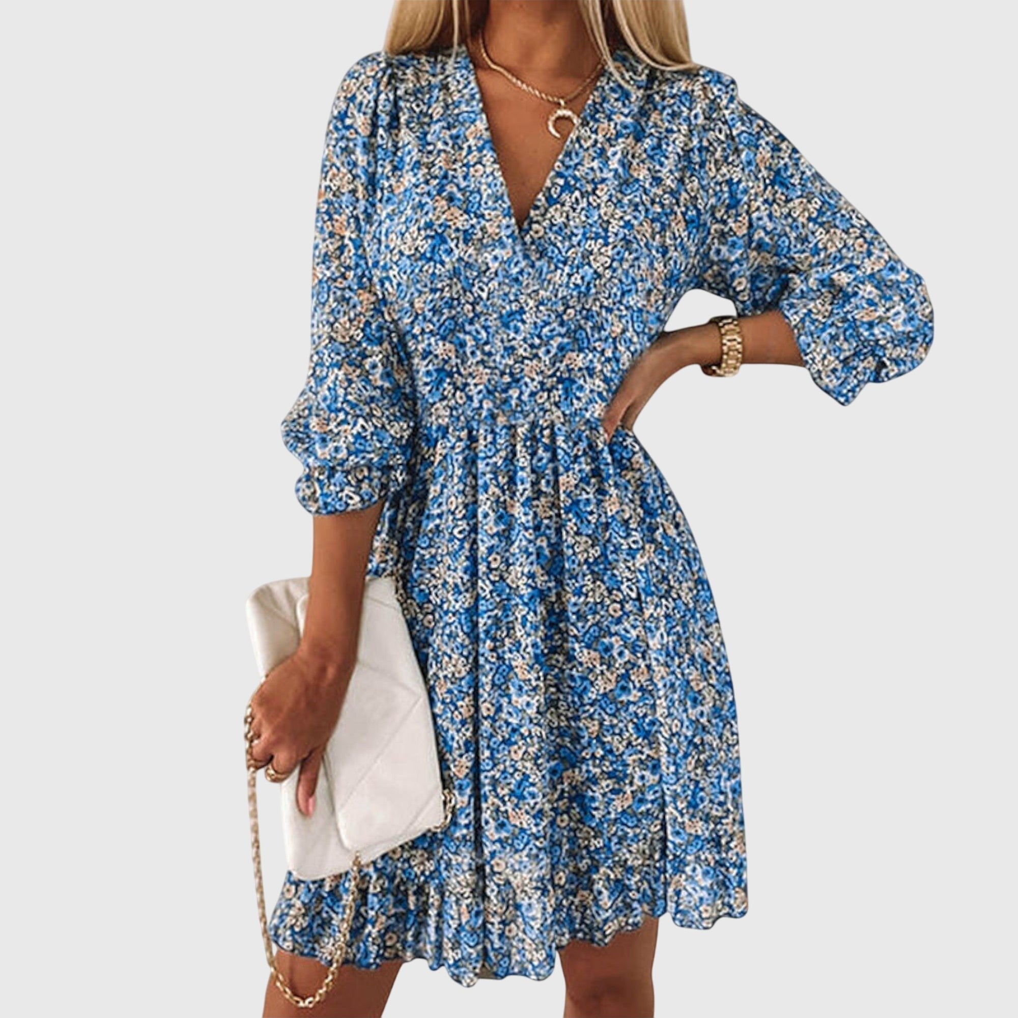 Women's Floral Mini Wrap Dress - Blue