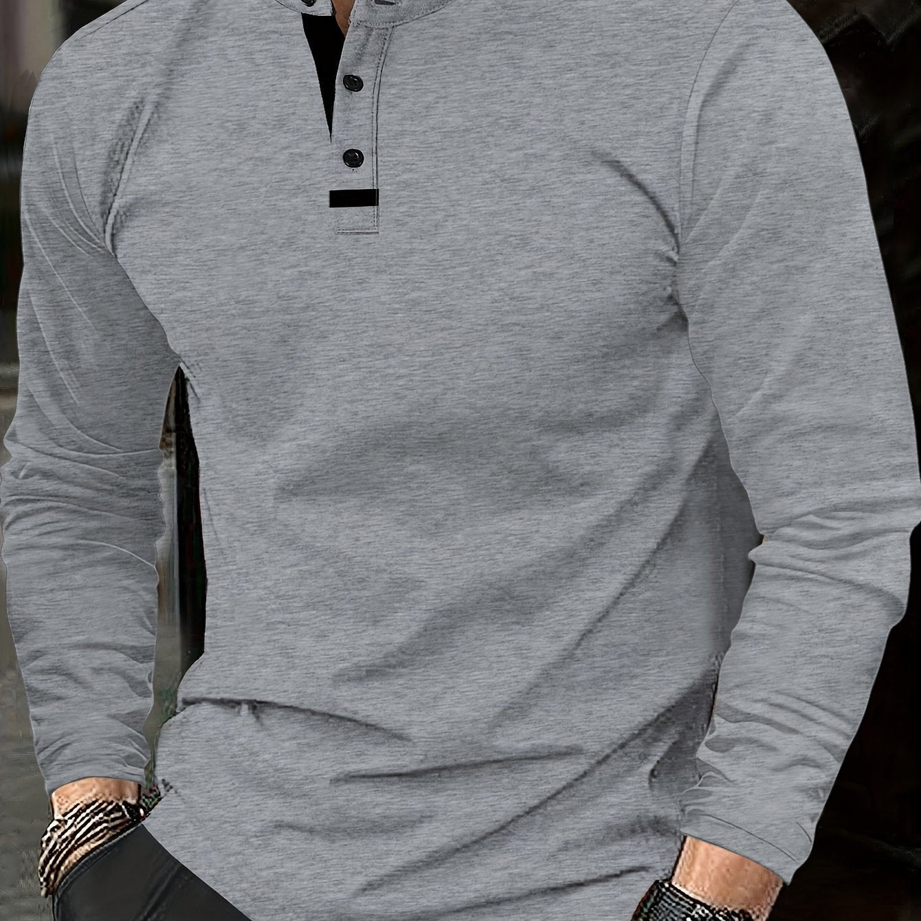 Men's Heathered Jersey Henley - Granny Gray