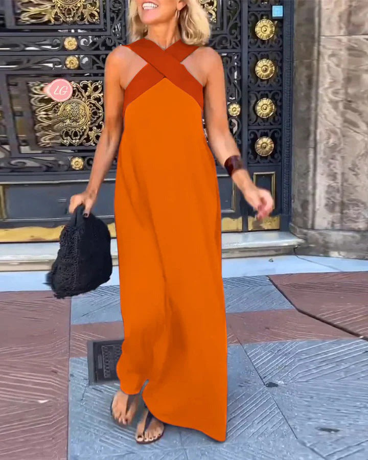 Vacation Halter Maxi Dress - Orange