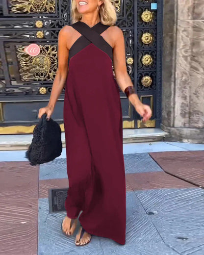 Vacation Halter Maxi Dress - Wine Red