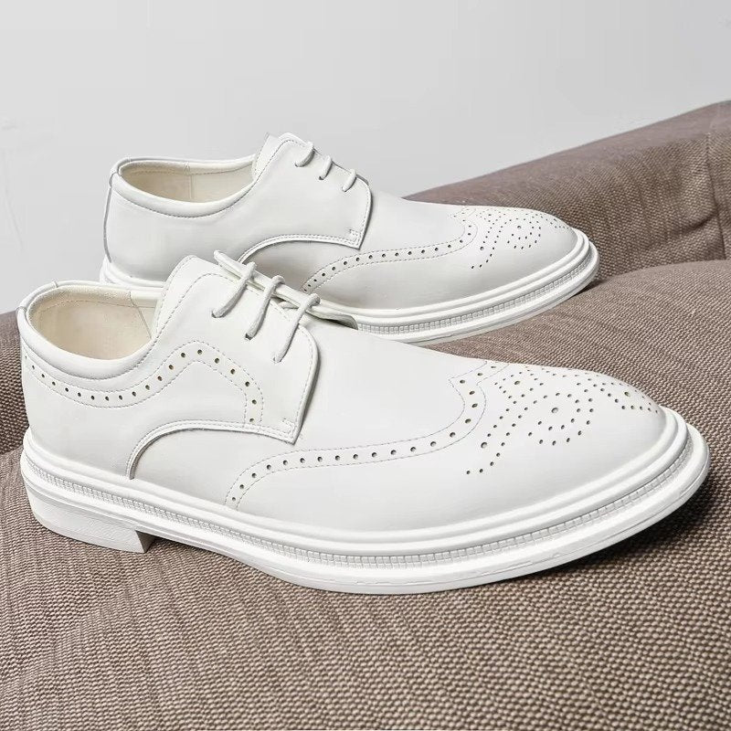 Men's Leather Wingtip Brogue Derby Shoes - White