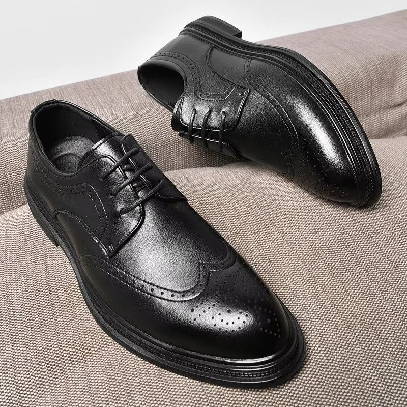 Men's Leather Wingtip Brogue Derby Shoes - Black