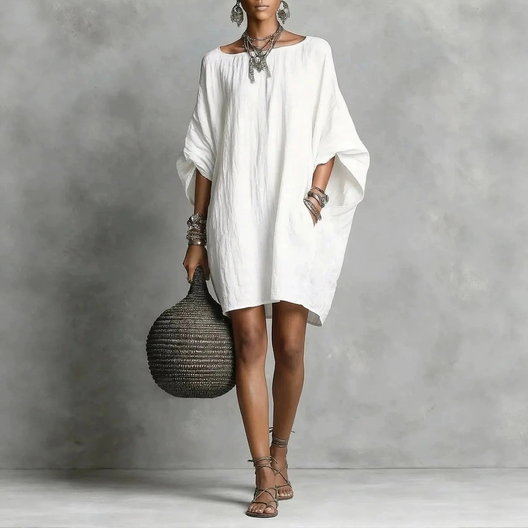 Women's Oversized Off-Shoulder Mini Dress - White