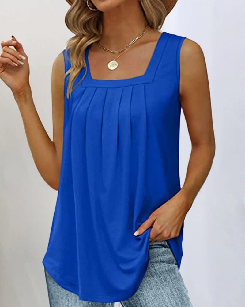 Women's Pleated Square Neck Tank Top - Blue