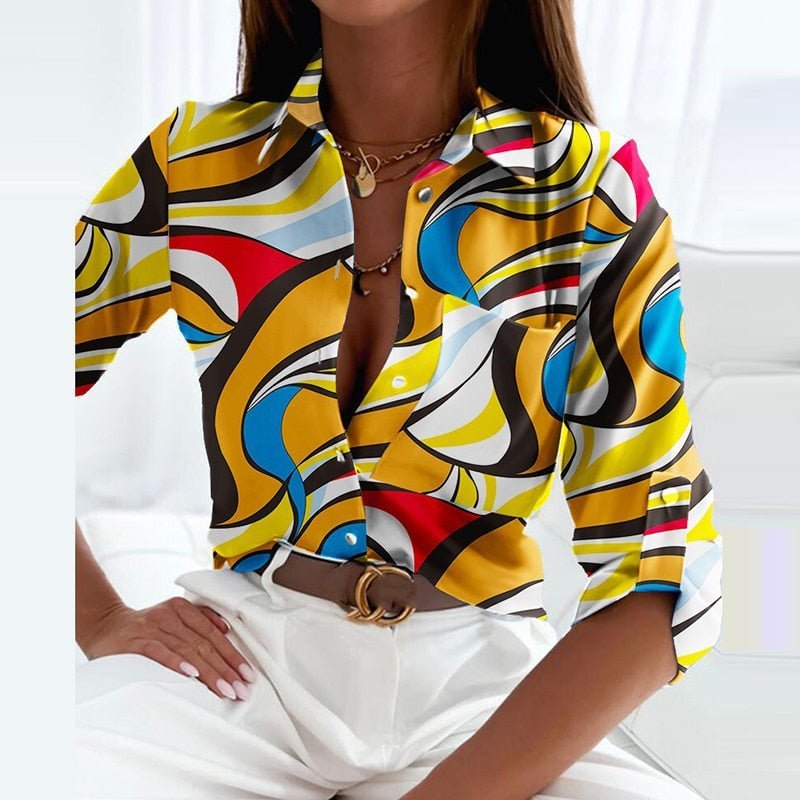 Women's Satin Blouse - Yellow Labyrinth