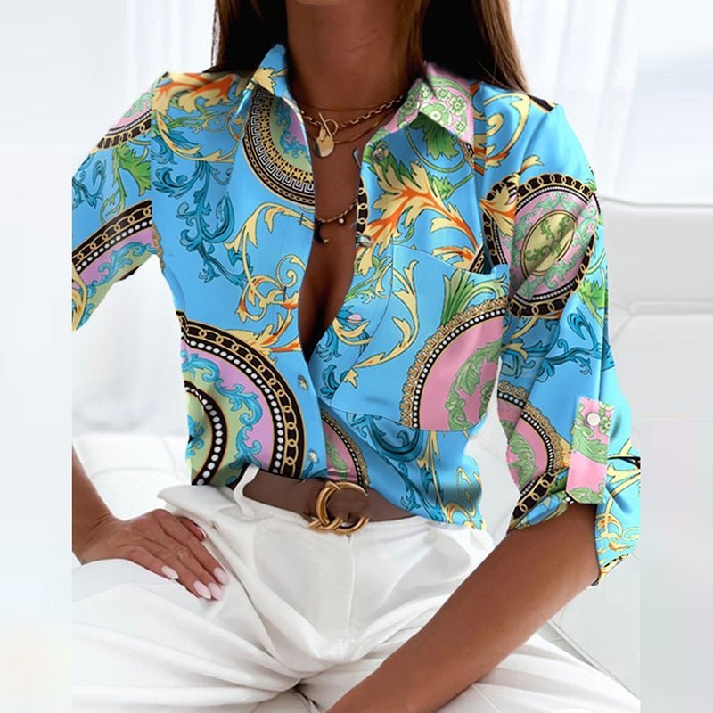 Women's Satin Blouse - Light Blue