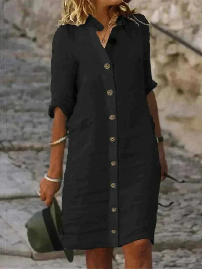Casual Shirt Mini Dress - Black