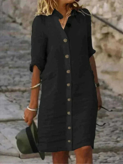 Casual Shirt Mini Dress - Black