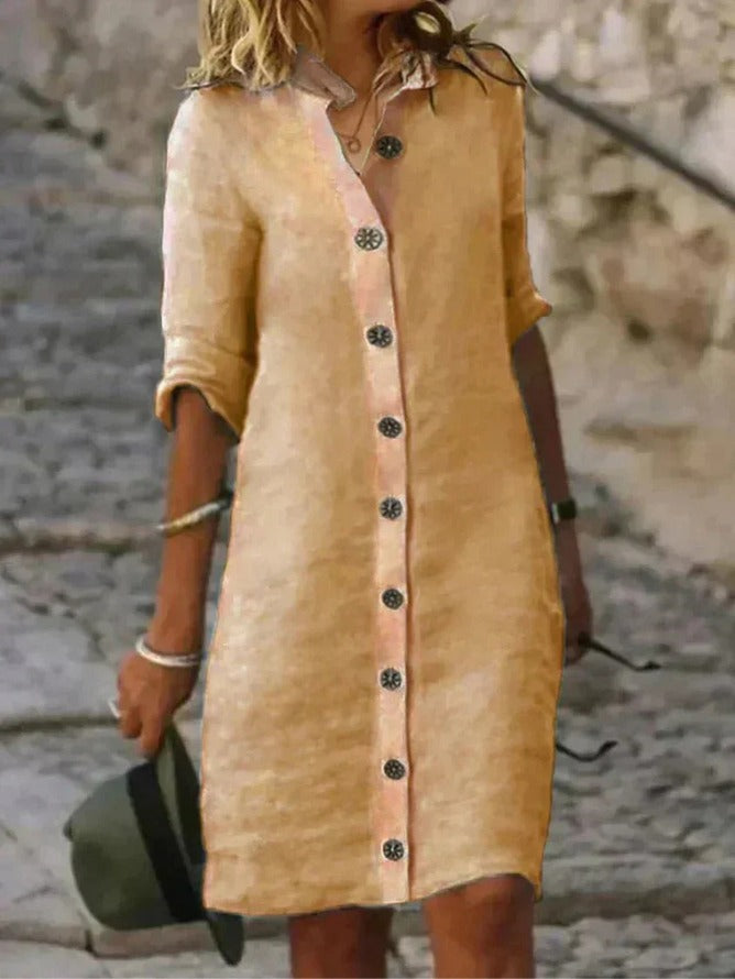 Casual Shirt Mini Dress - Khaki