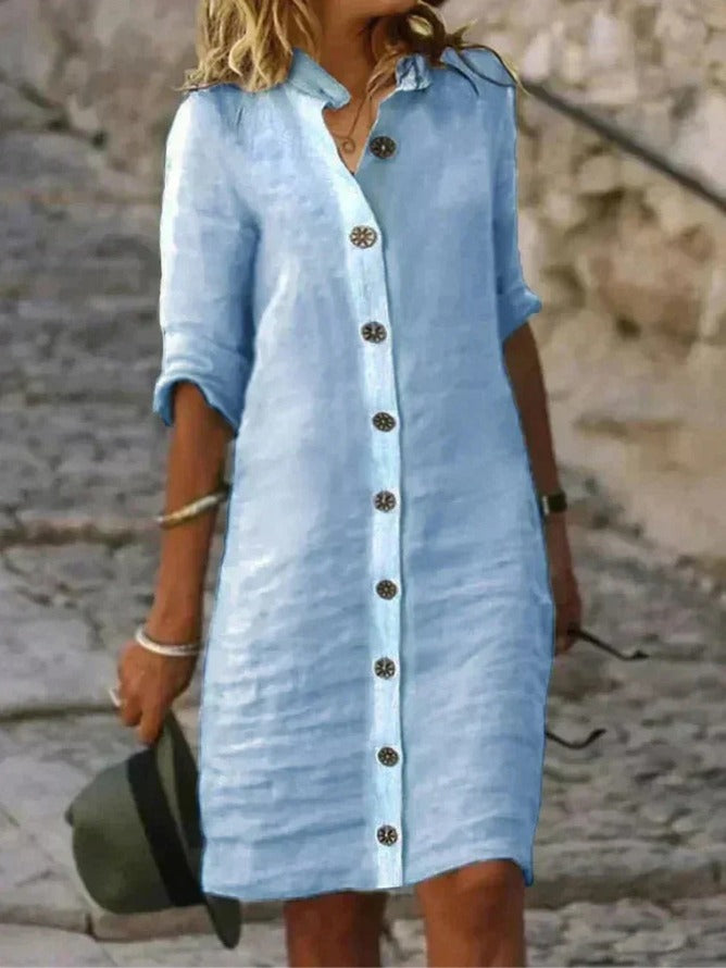 Casual Shirt Mini Dress - Light Blue