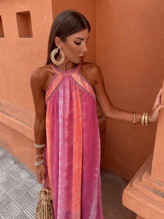 Tie Dye Halter Maxi Dress - Multicoloured
