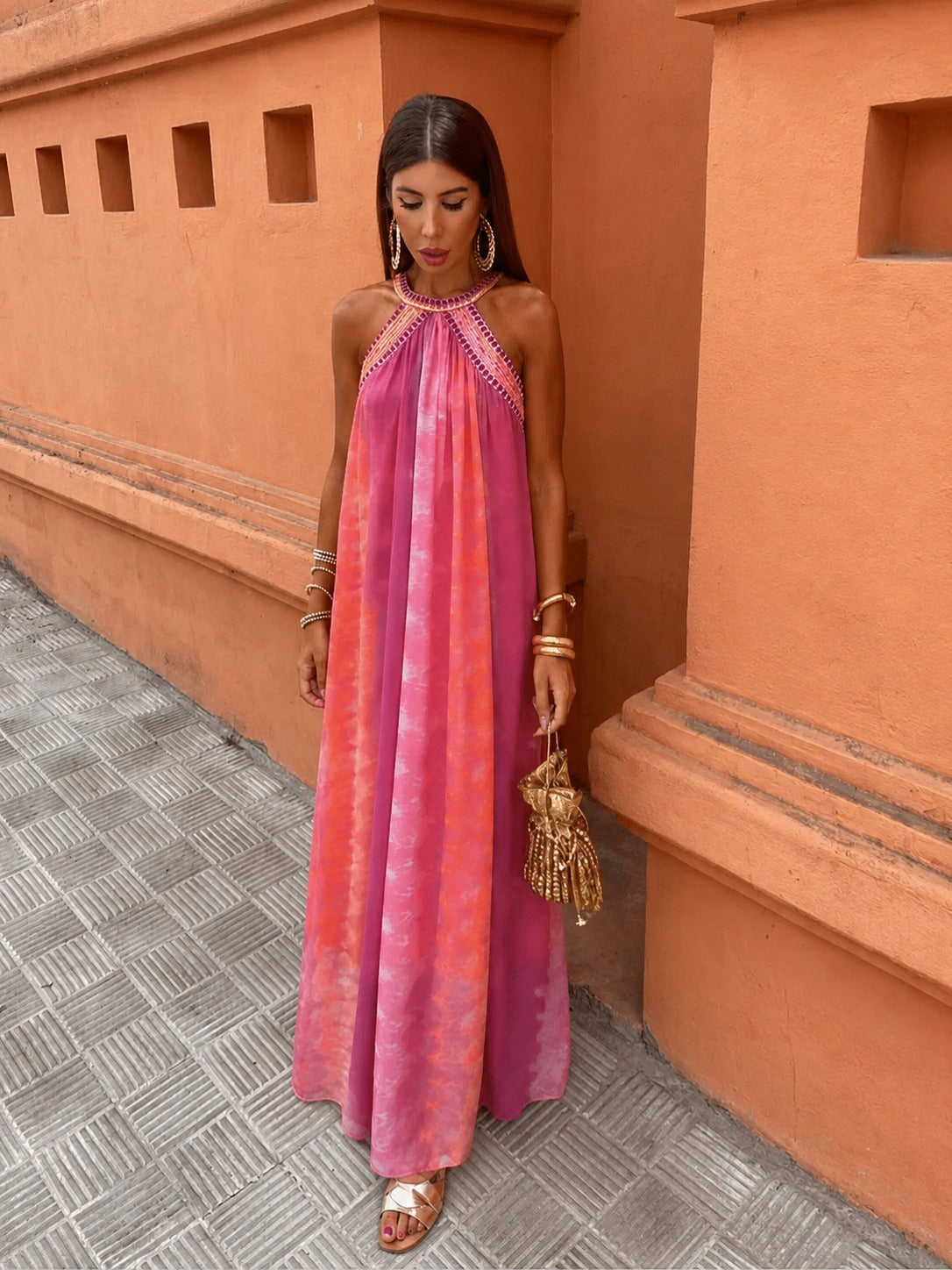 Tie Dye Halter Maxi Dress